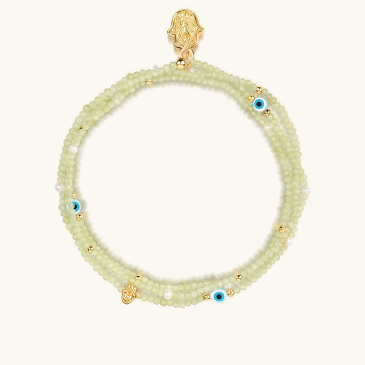 Enthusiastic Spirit Peridot August Birthstone Triple Wrap Bracelet