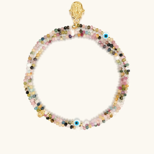 Balanced Spirit Pink Tourmaline October Birthstone Triple Wrap Bracele