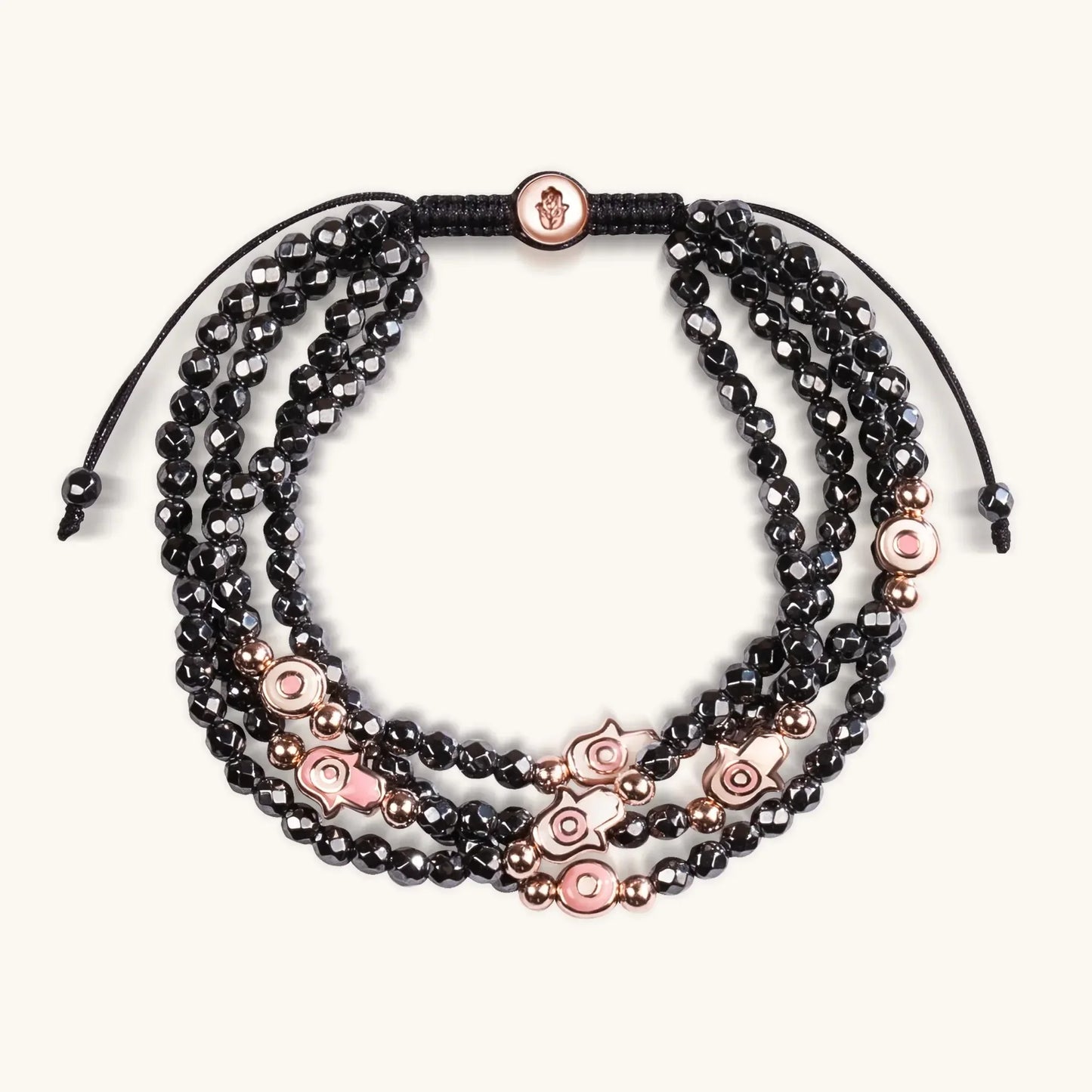 Enduring Aura - Hematite Enamel Evil Eye Hamsa Bracelet