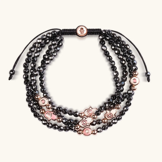 Enduring Aura - Hematite Enamel Evil Eye Hamsa Bracelet