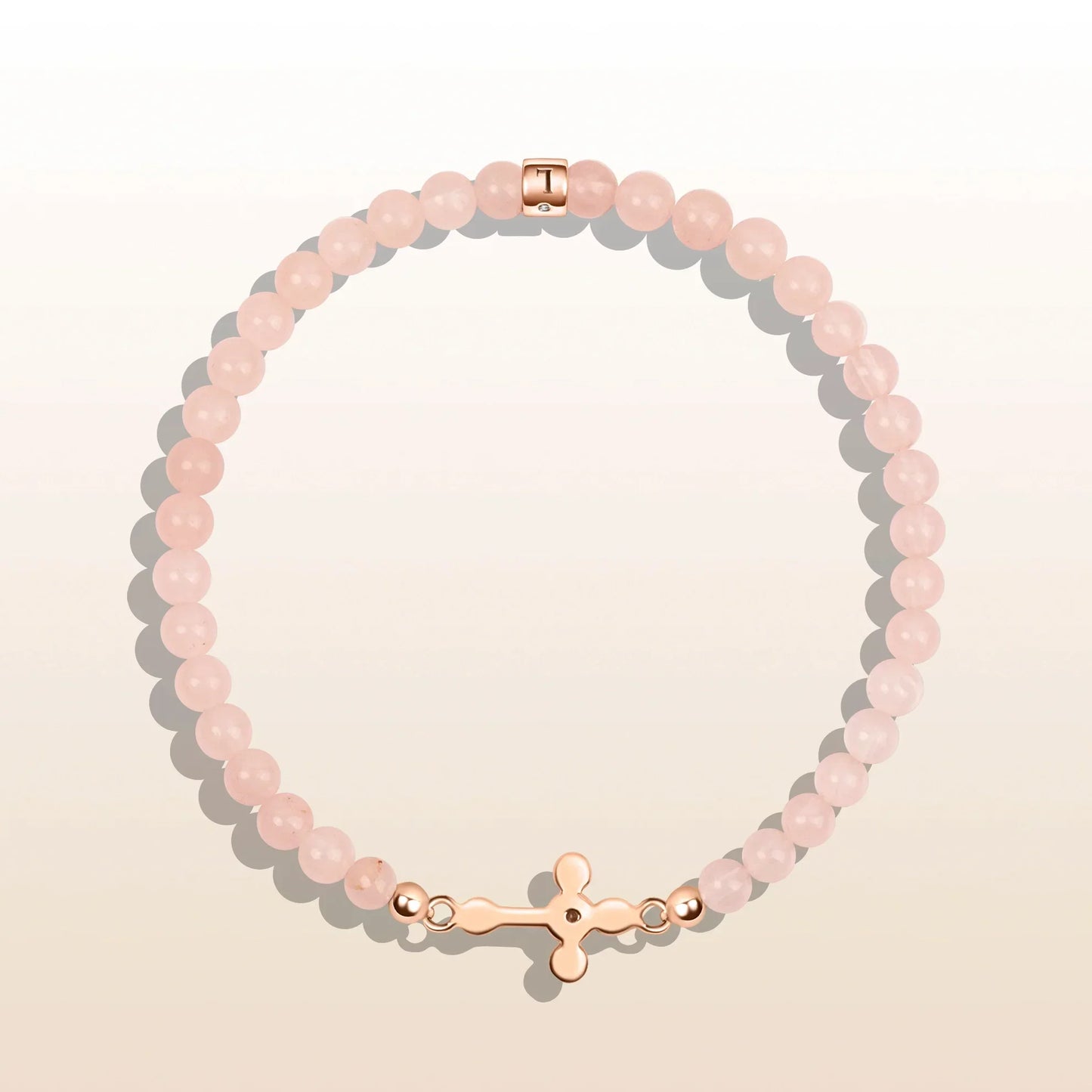 Loyal Support Rose Quartz Diamond Cross Bracelet — 18K Rose Gold