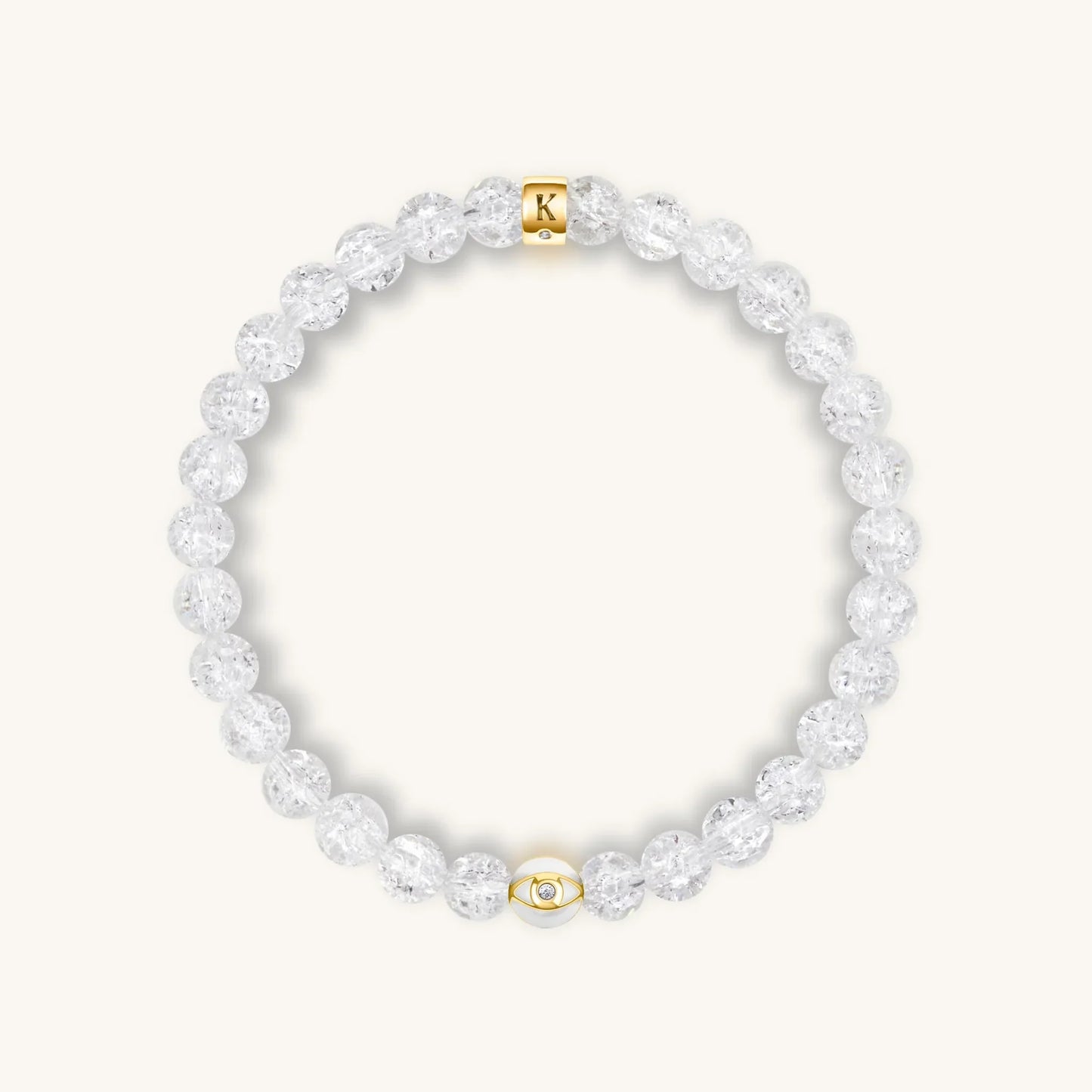 Utmost Clarity Crystal Quartz April Birthstone Evil Eye Bracelet — 18K