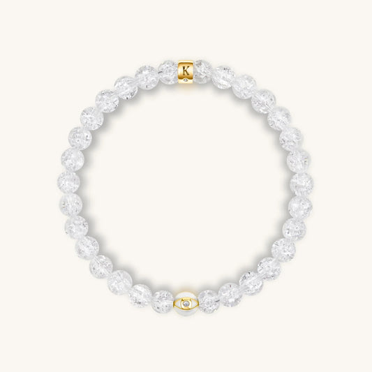 Utmost Clarity Crystal Quartz April Birthstone Evil Eye Bracelet — 18K