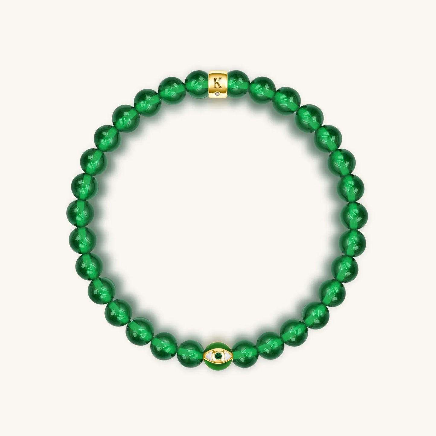 Vital Harmony Emerald Agate May Birthstone Evil Eye Bracelet— 18K Gold