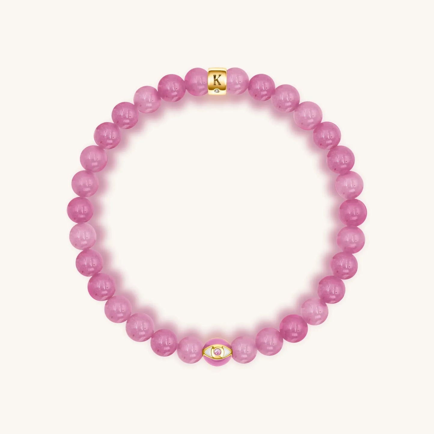 Genuine Peace Pink Tourmaline October Birthstone Evil Eye Bracelet — 1