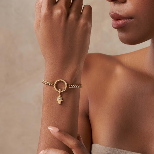 Light Defender Gold Hamsa Charm — 18K Gold-Plated with CZ Accent