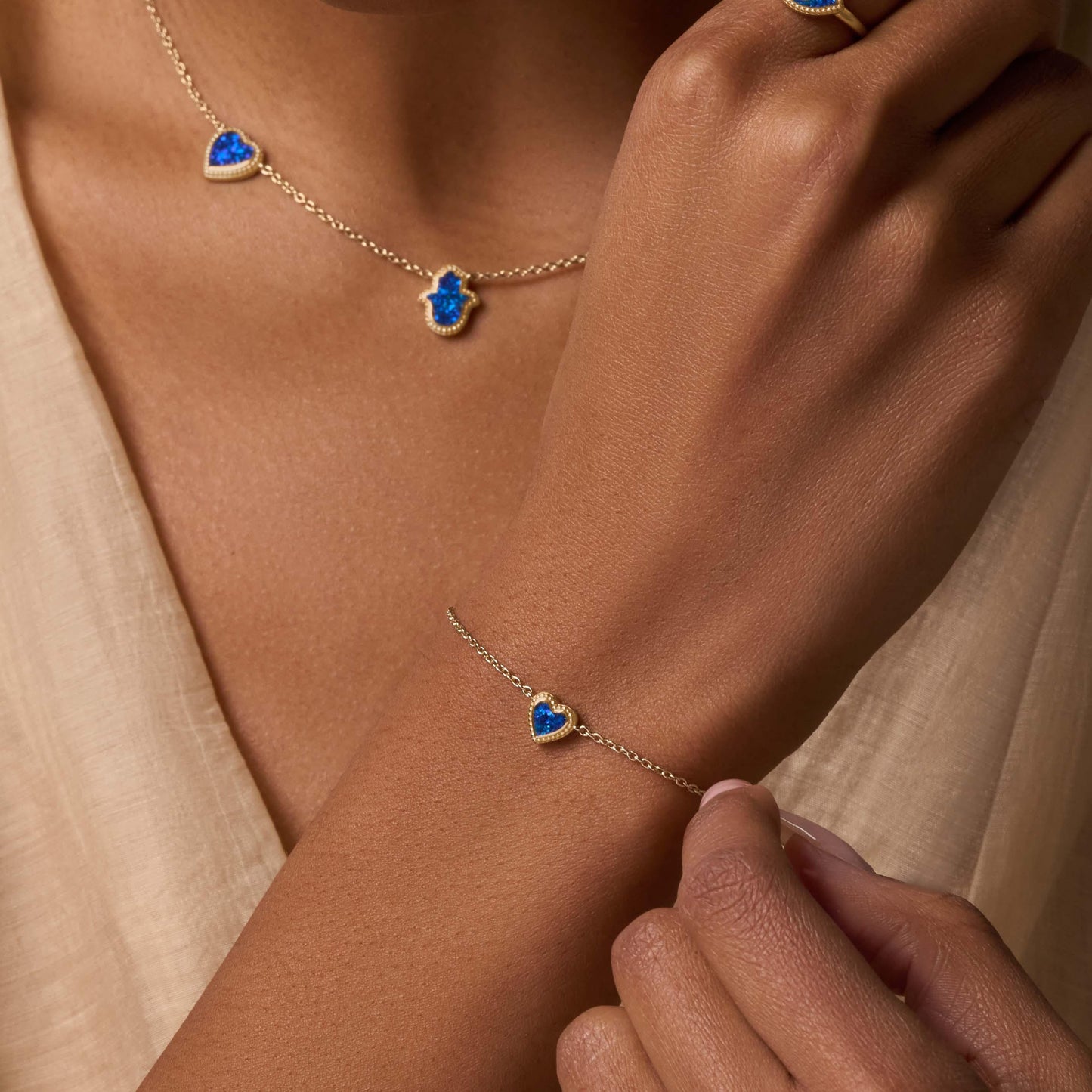 Calming Vibrations Lab Blue Opal Heart Gold Bracelet — Serene