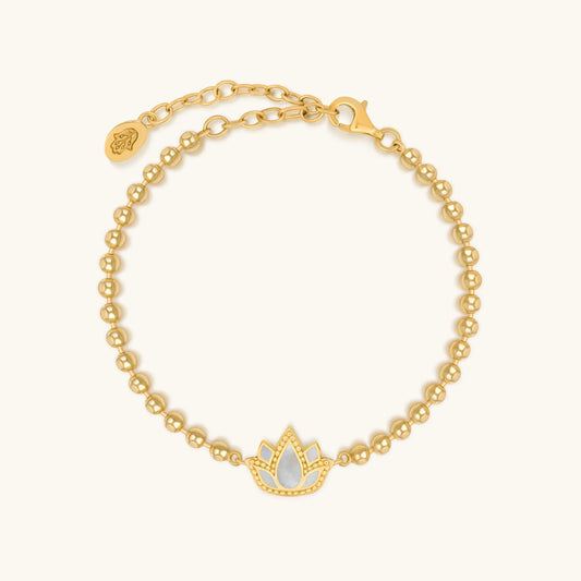 Delicate Karma Lotus Mother-of-Pearl Bracelet — Lotus Charm