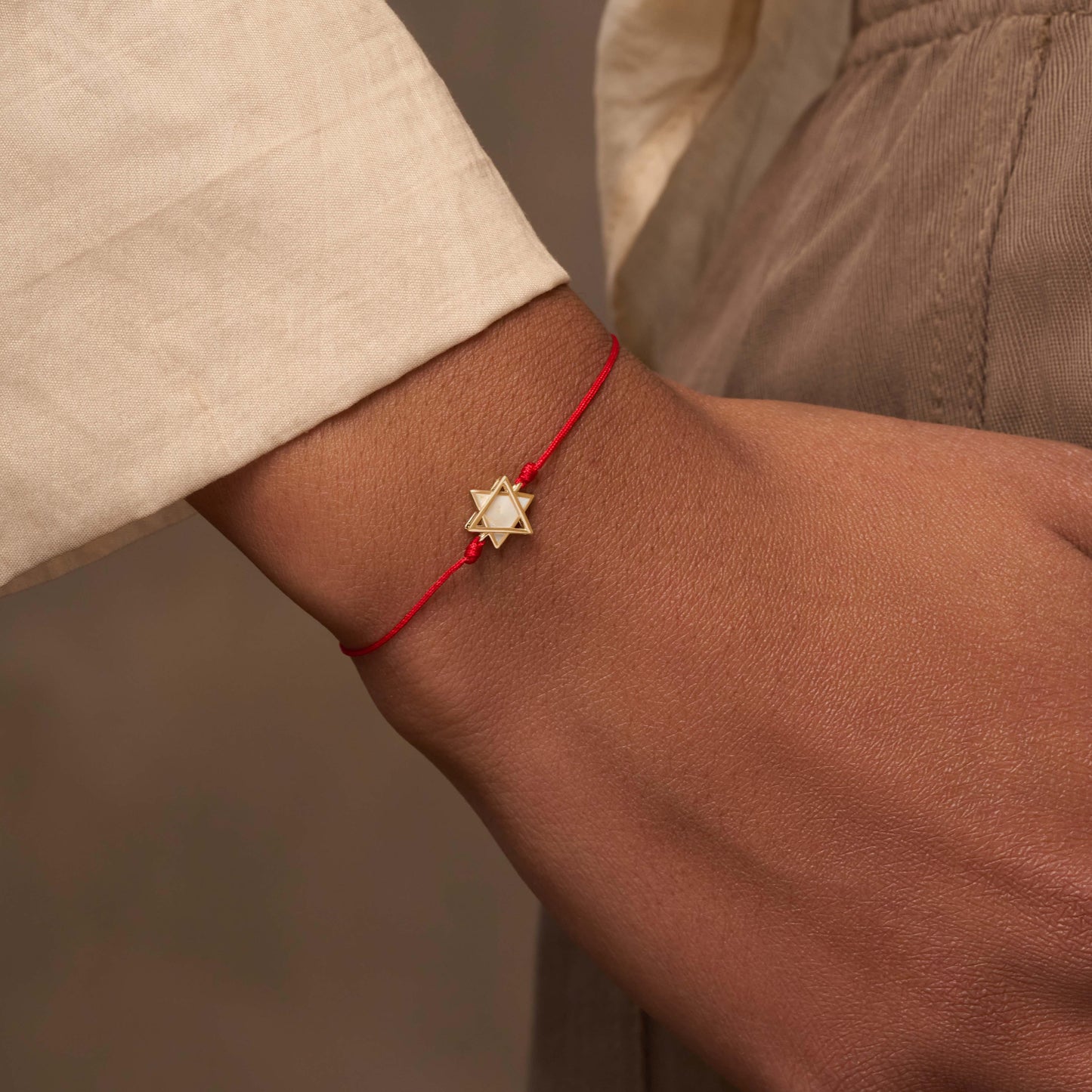 Divinely Blessed Star of David Mother-of-Pearl Red String Bracelet