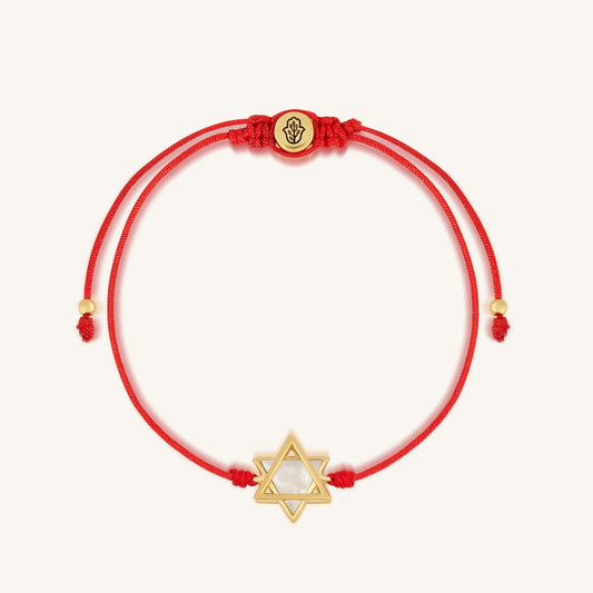 Divinely Blessed Star of David Mother-of-Pearl Red String Bracelet
