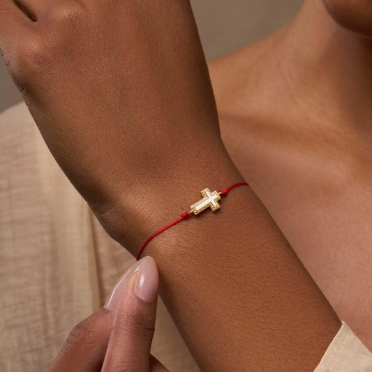 Faithful Abundance Cross Mother-of-Pearl Red String Bracelet — Spiritu