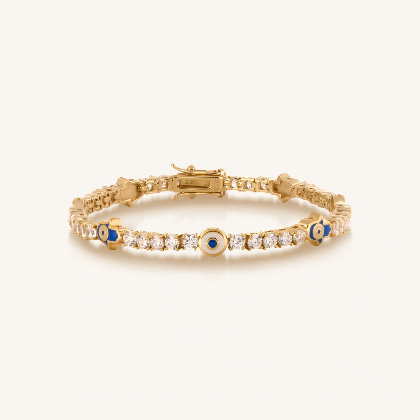 Warden of Peace Gold Evil Eye Hamsa Tennis Bracelet — CZ Sparkle