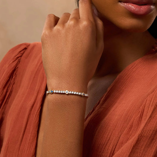 Warden of Peace Gold Evil Eye Hamsa Tennis Bracelet — CZ Sparkle