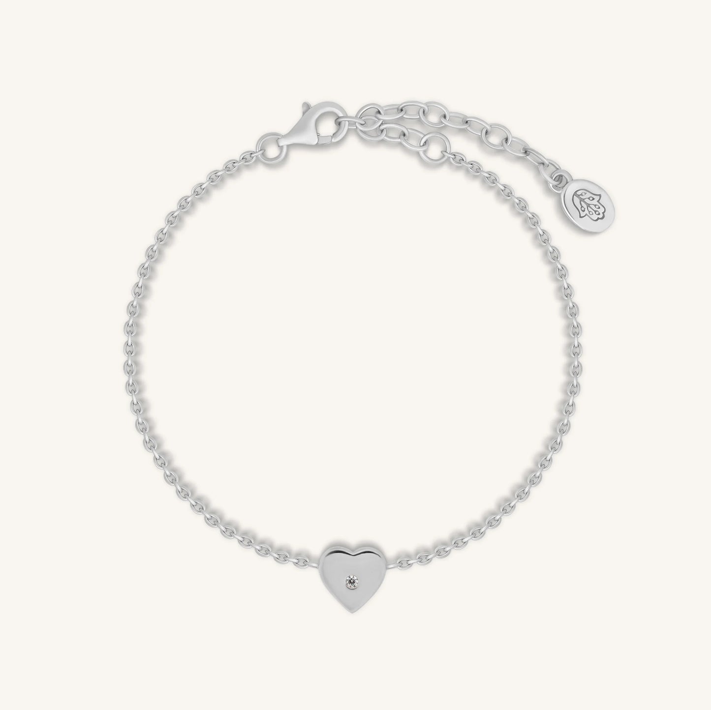 Graceful Love Diamond Heart Charm Silver Bracelet — Elegant Sparkle