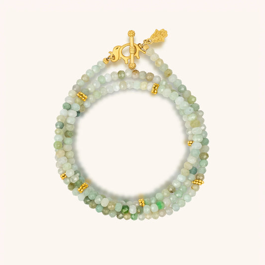 Manifest Abundance Jade Elephant Wrap Bracelet — 18K Gold-Plated Charm