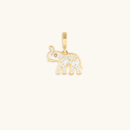 Spirit of Wisdom Elephant Charm — 18K Gold-Plated with White Enamel