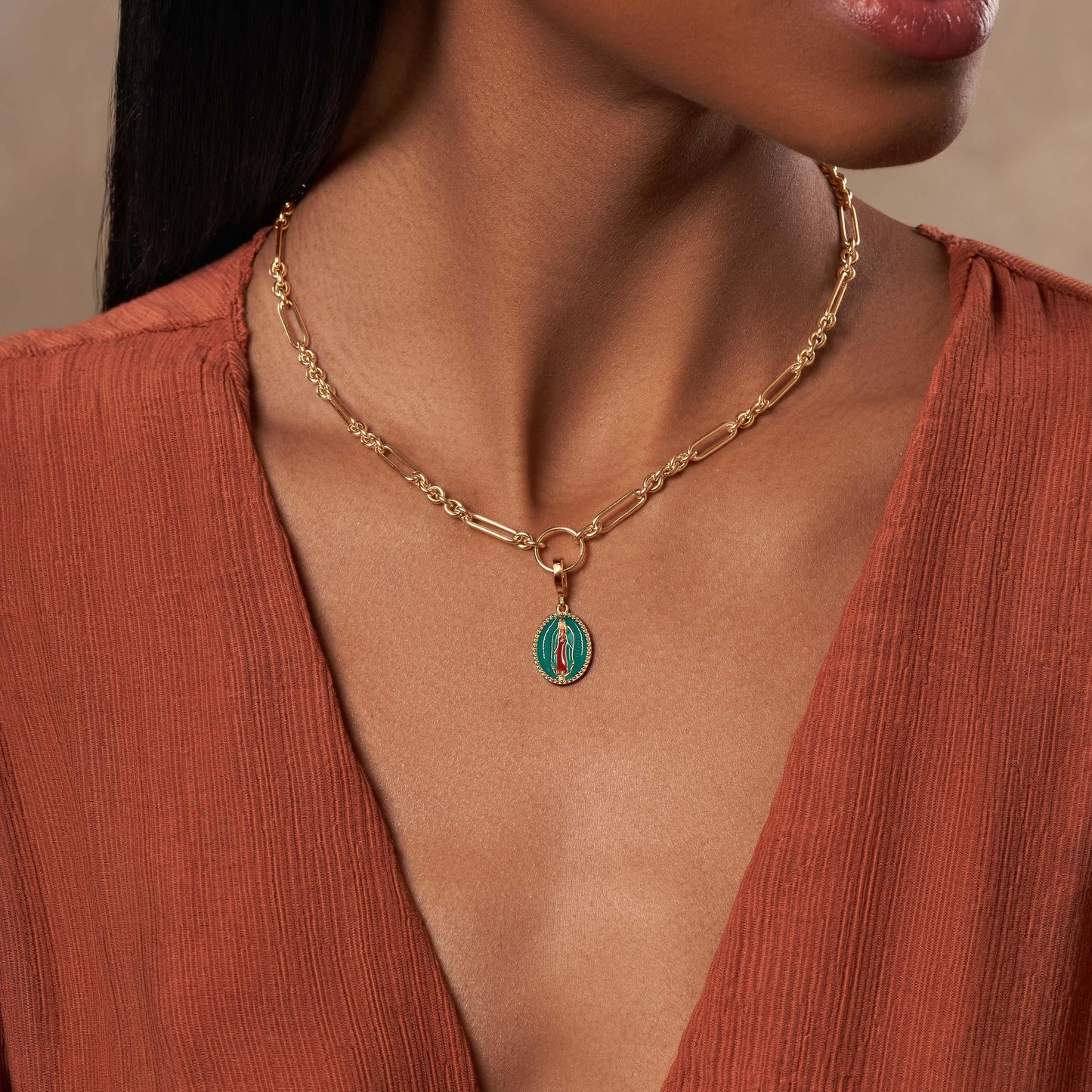 Sacred Protection Our Lady of Guadalupe Charm — 18K Gold Enamel