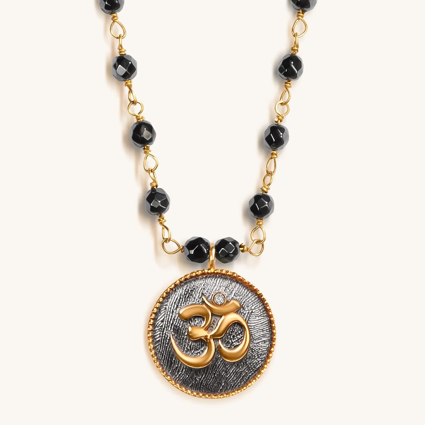 Grounding Serenity Hematite & OM Charm Necklace — 18K Gold Plated
