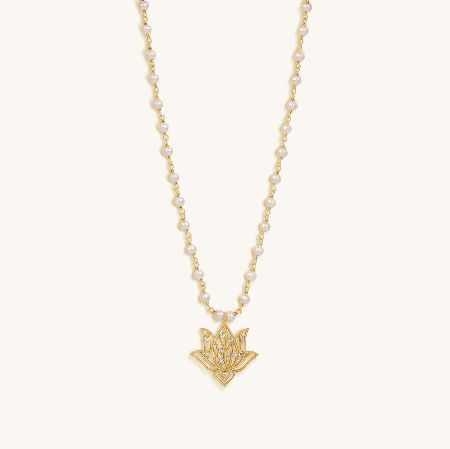 Renewed Intuition Lotus Pearl Necklace — 18K Gold-Plated with CZ