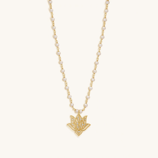 Renewed Intuition Lotus Pearl Necklace — 18K Gold-Plated with CZ