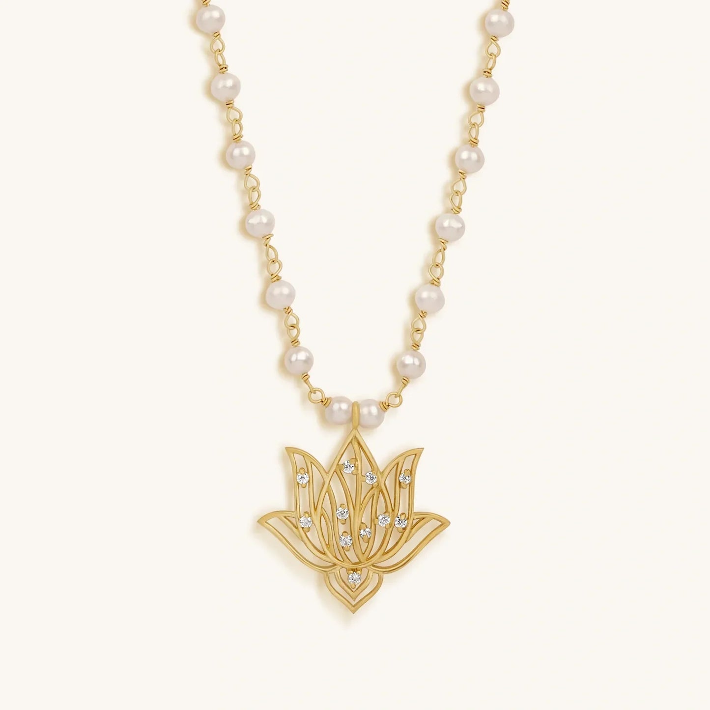 Renewed Intuition Lotus Pearl Necklace — 18K Gold-Plated with CZ