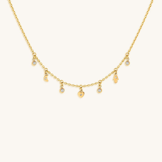 Graceful Abundance Gold Charm Necklace — Multi-Charm Design