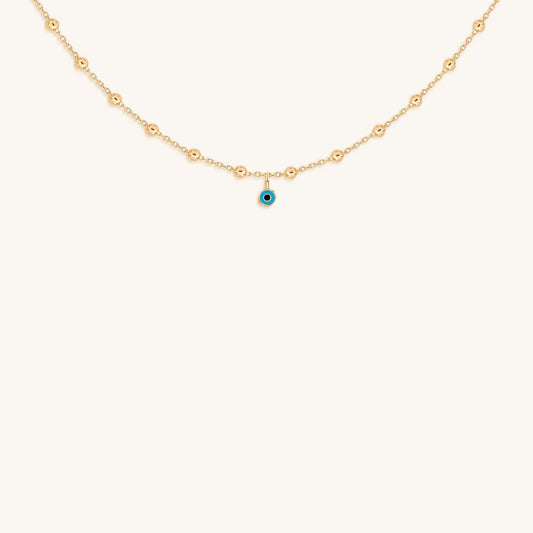 Glowing Perspective Turquoise Enamel Evil Eye Necklace — Gold Plated