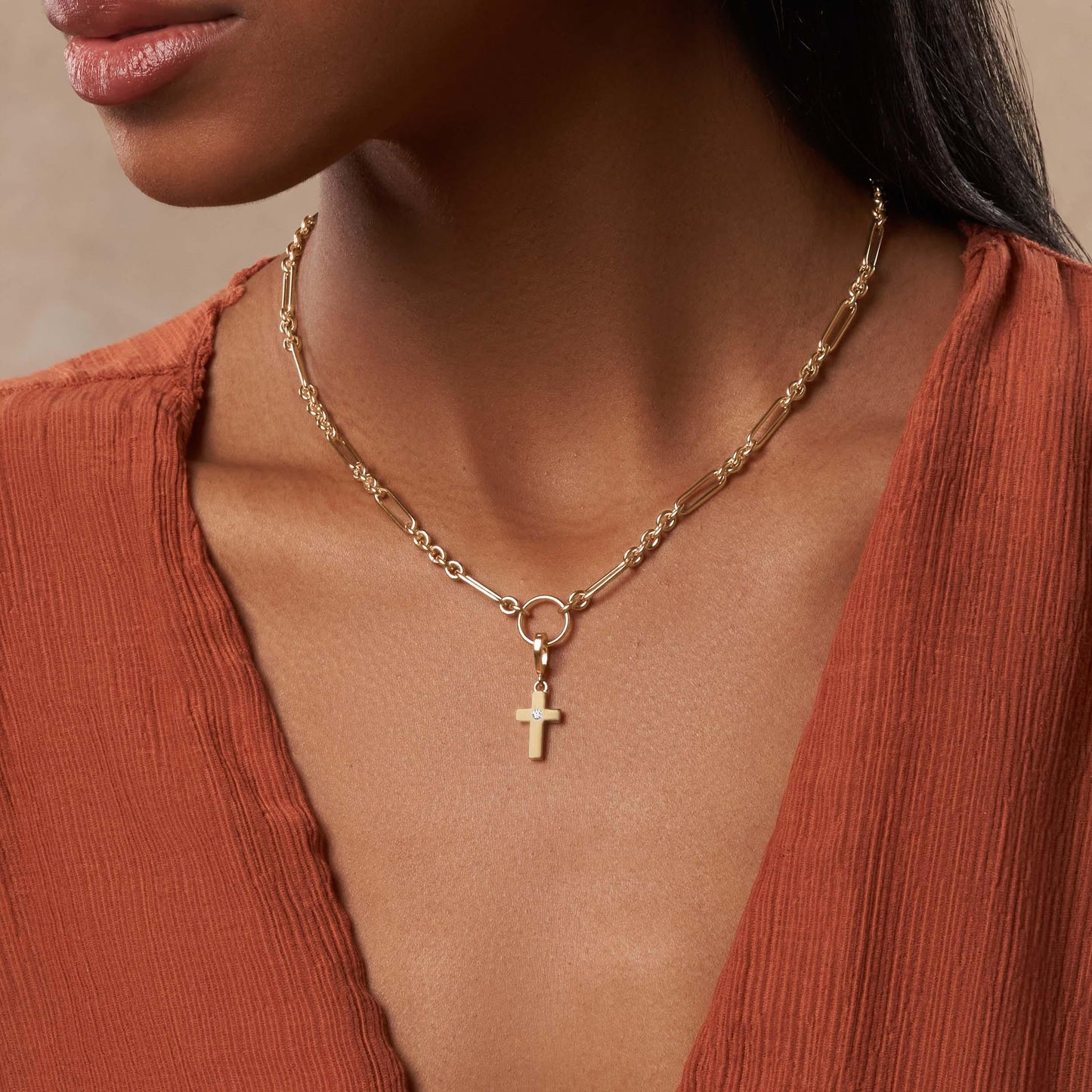 Gleaming Faith Gold Cross Charm — 18K Gold-Plated Brass