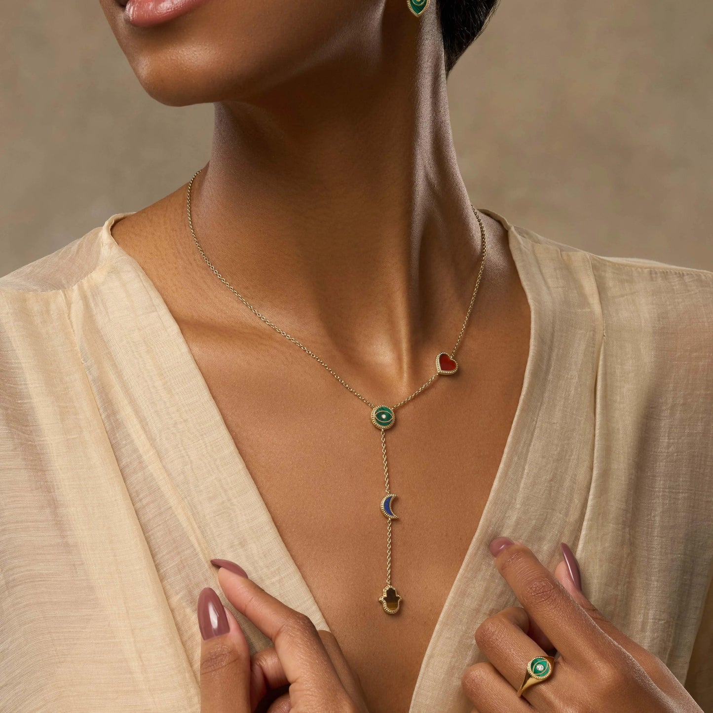 Celestial Wisdom Multi-Symbol Multi-Gemstone Necklace — Talisman Layer