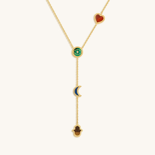 Celestial Wisdom Multi-Symbol Multi-Gemstone Necklace — Talisman Layer