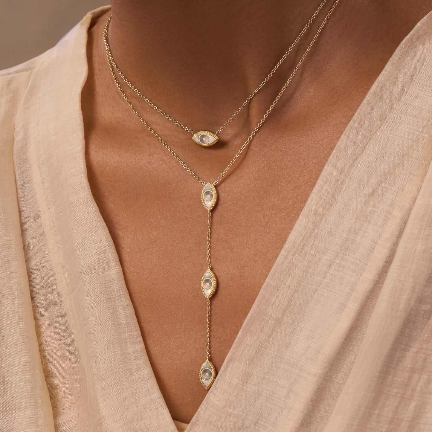 Glowing Energy Evil Eye Mother-of-Pearl Necklace — Protective Glow