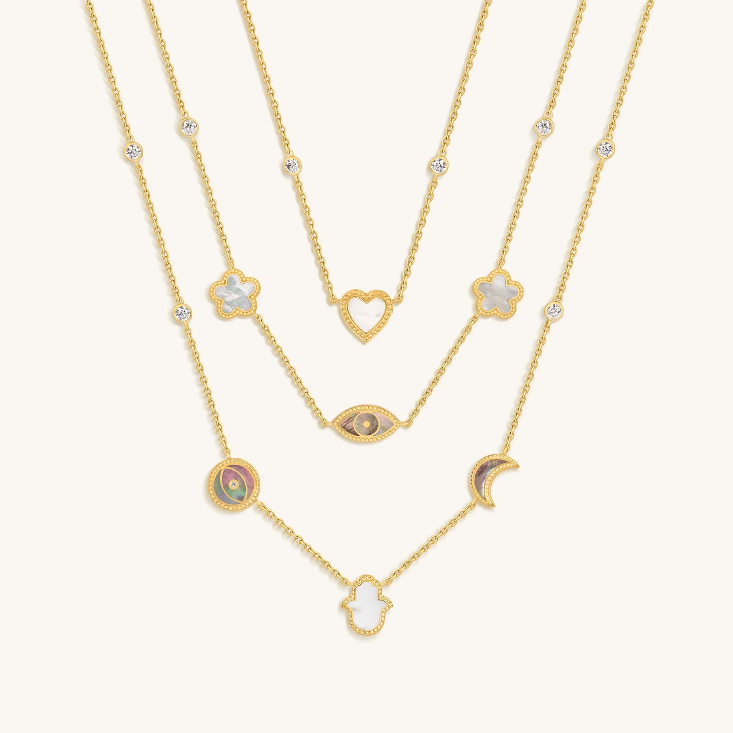 Spirit’s Transformation Multi-Symbol Layered Mother-of-Pearl Necklace