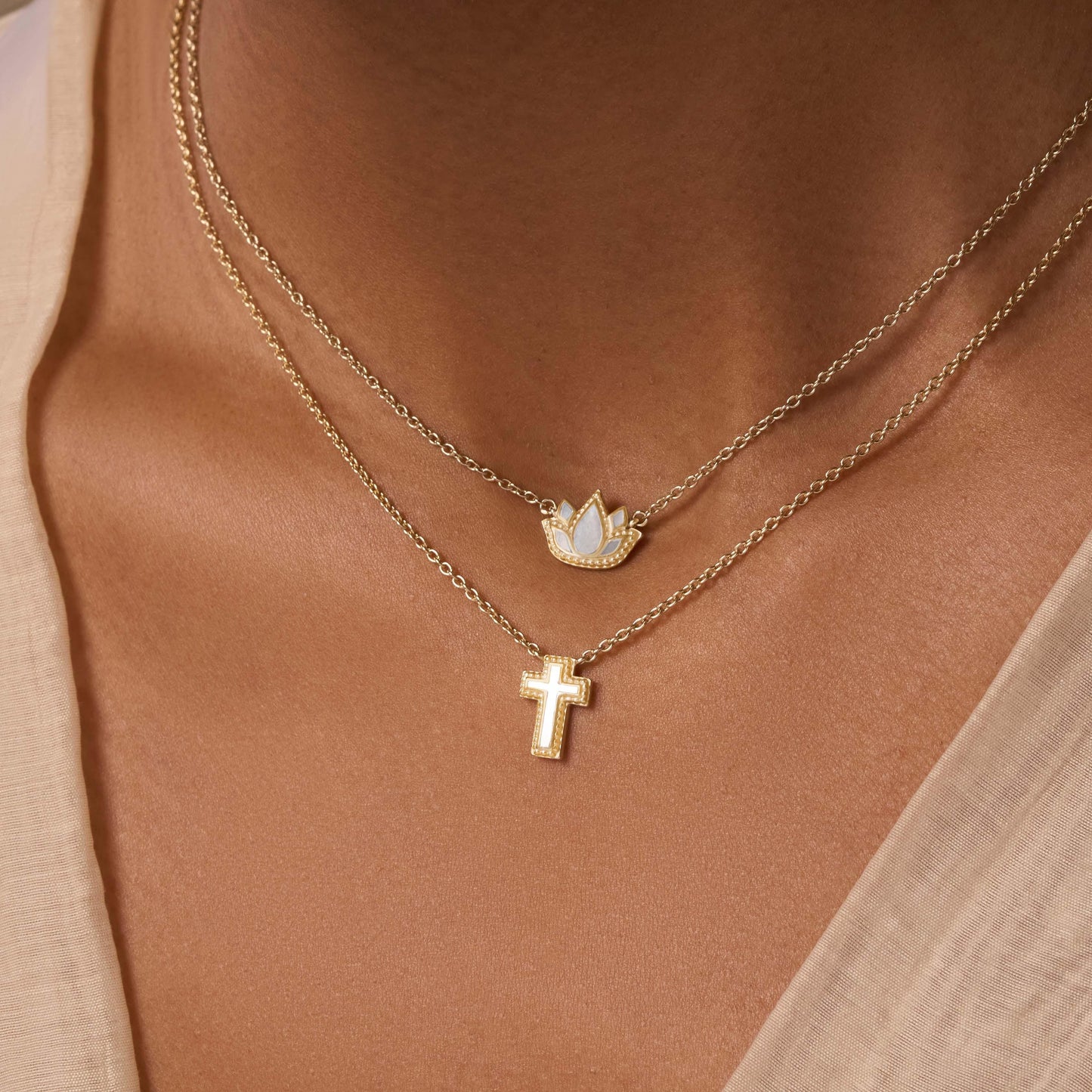 Sweet Surrender Mother-of-Pearl Cross Gold Necklace — Faithful Eleganc