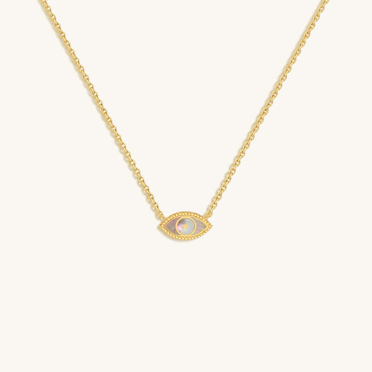 Glowing Energy Evil Eye Mother-of-Pearl Necklace — Protective Glow