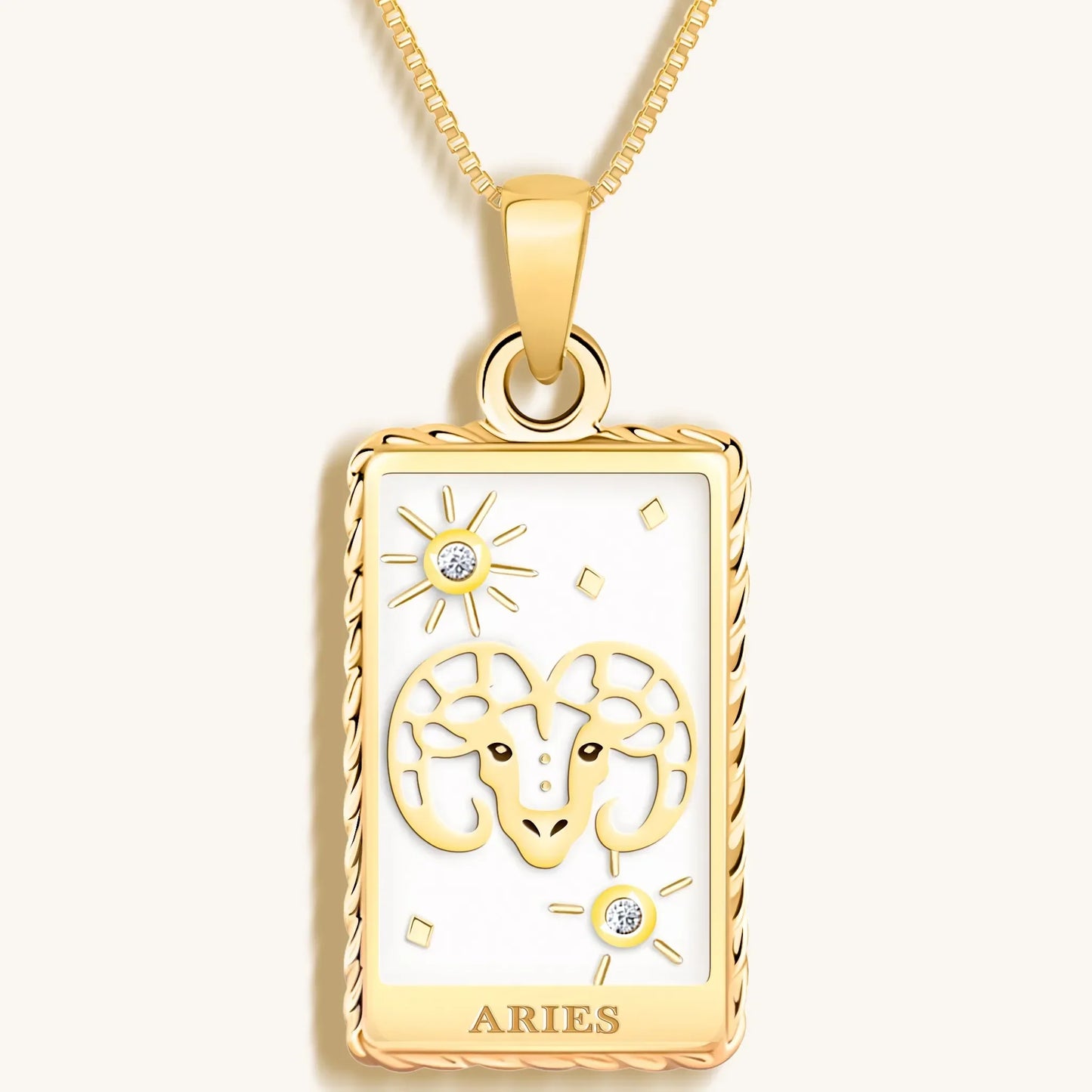 Courageous Soul White Enamel Aries Card Necklace — 18K Gold Plated
