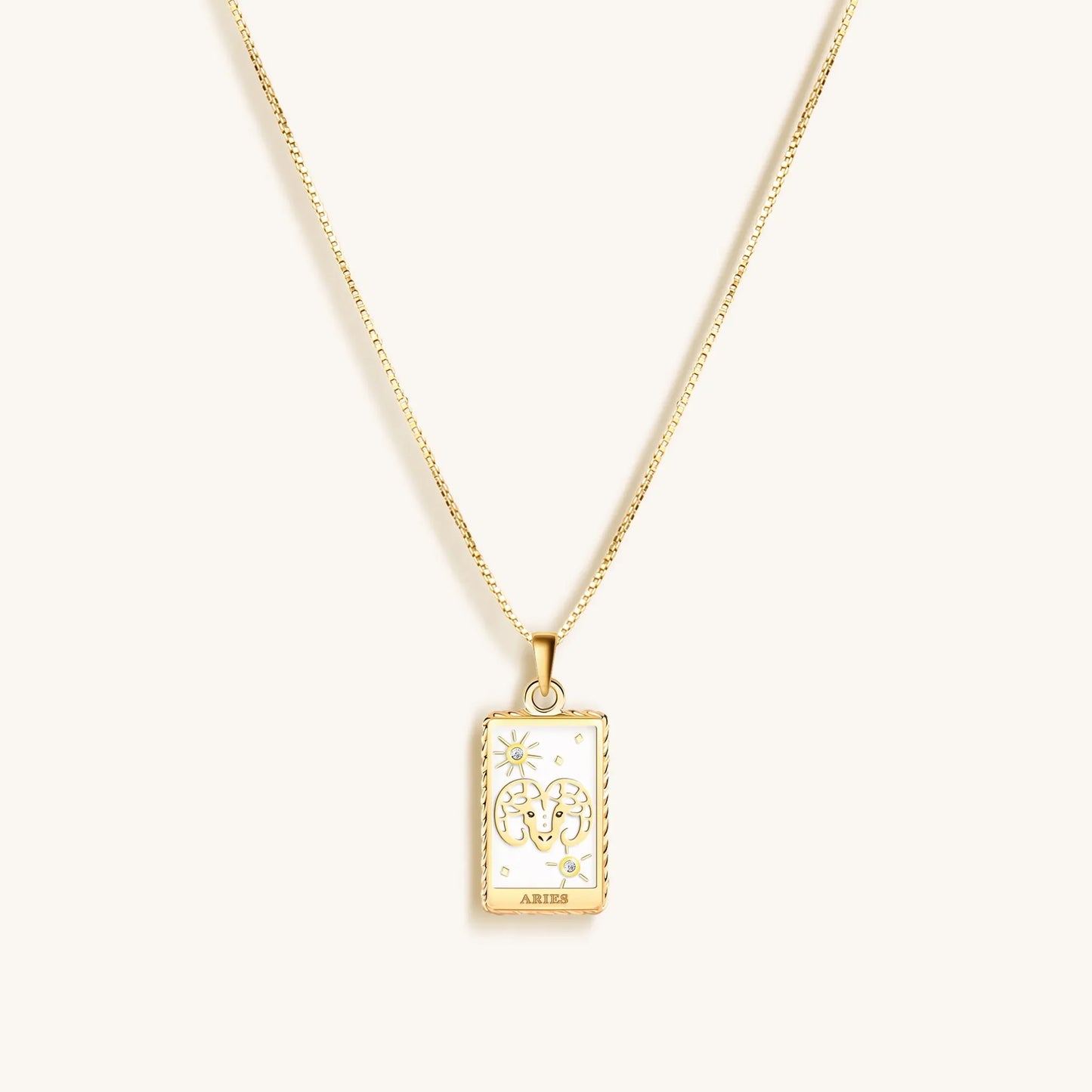 Courageous Soul White Enamel Aries Card Necklace — 18K Gold Plated