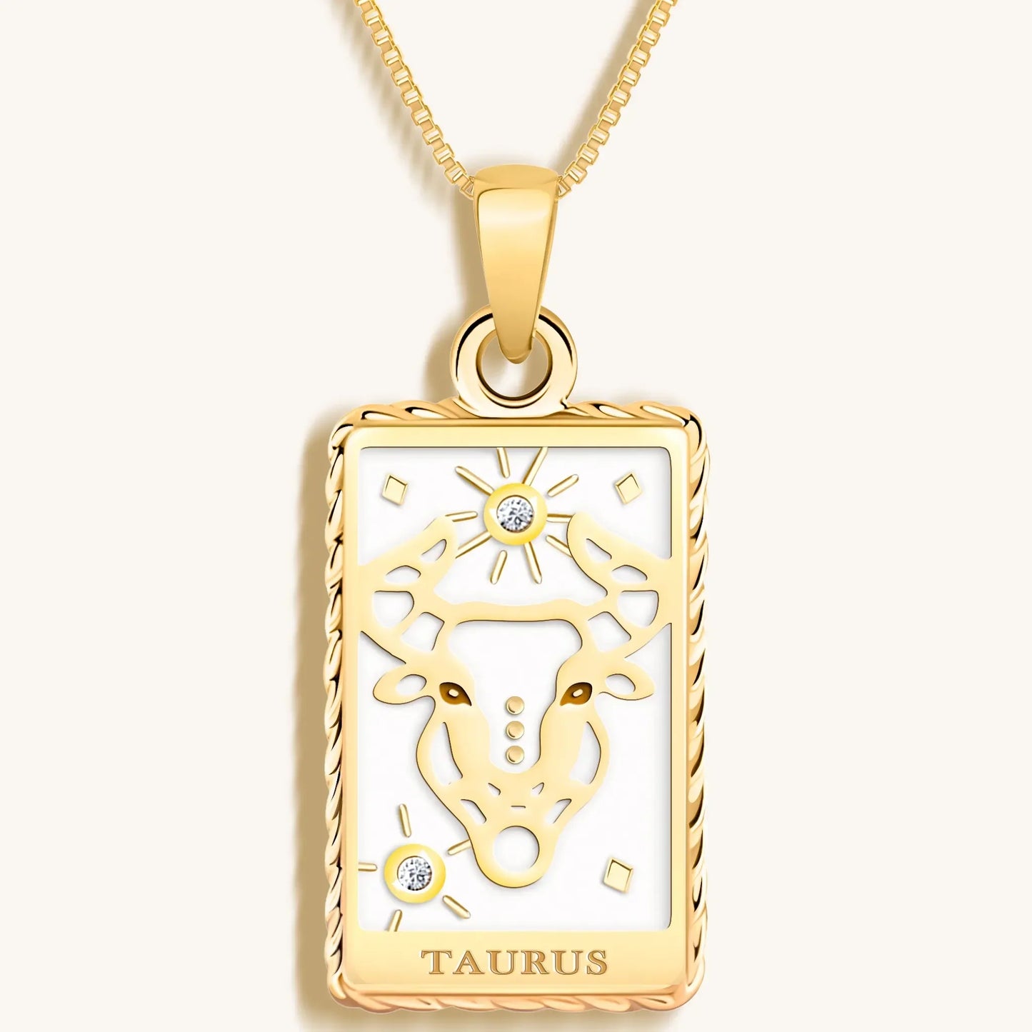 Patient Progress White Enamel Taurus Card Necklace — 18K Gold-Plated