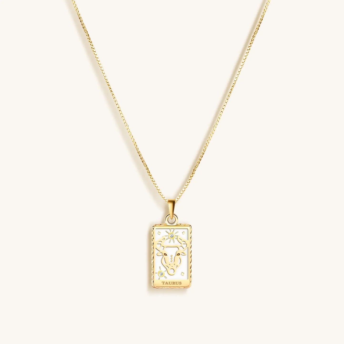 Patient Progress White Enamel Taurus Card Necklace — 18K Gold-Plated