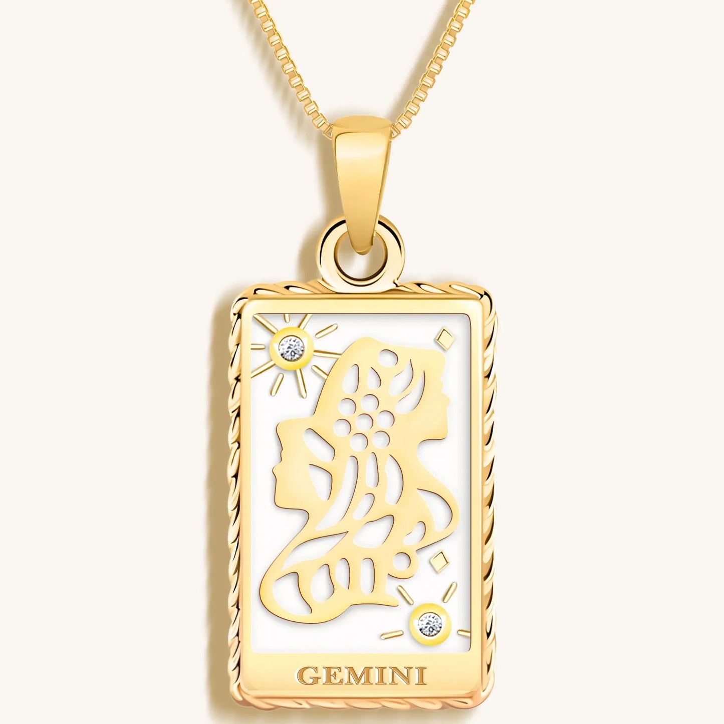 Playful Mind White Enamel Gemini Card Necklace — 18K Gold-Plated