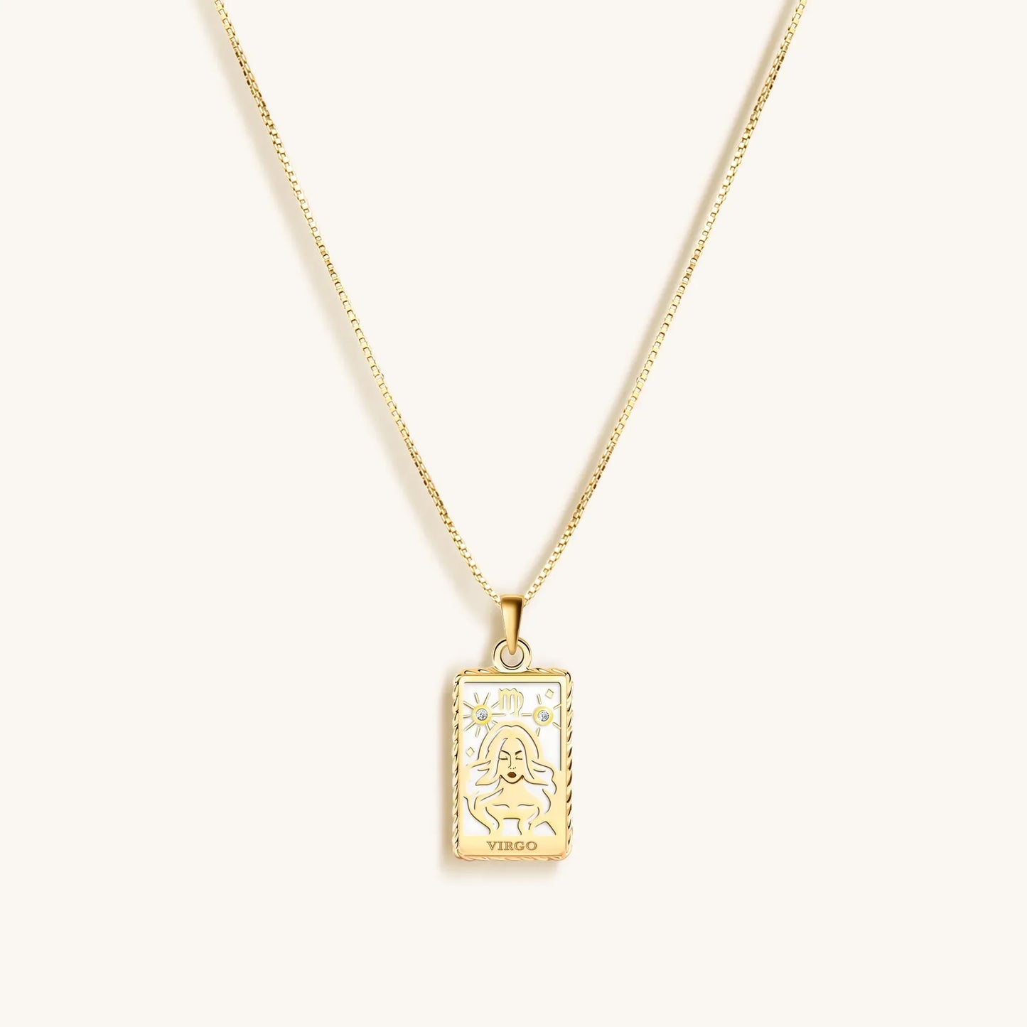 Reliable Determination White Enamel Virgo Card Necklace 18K Goldplated