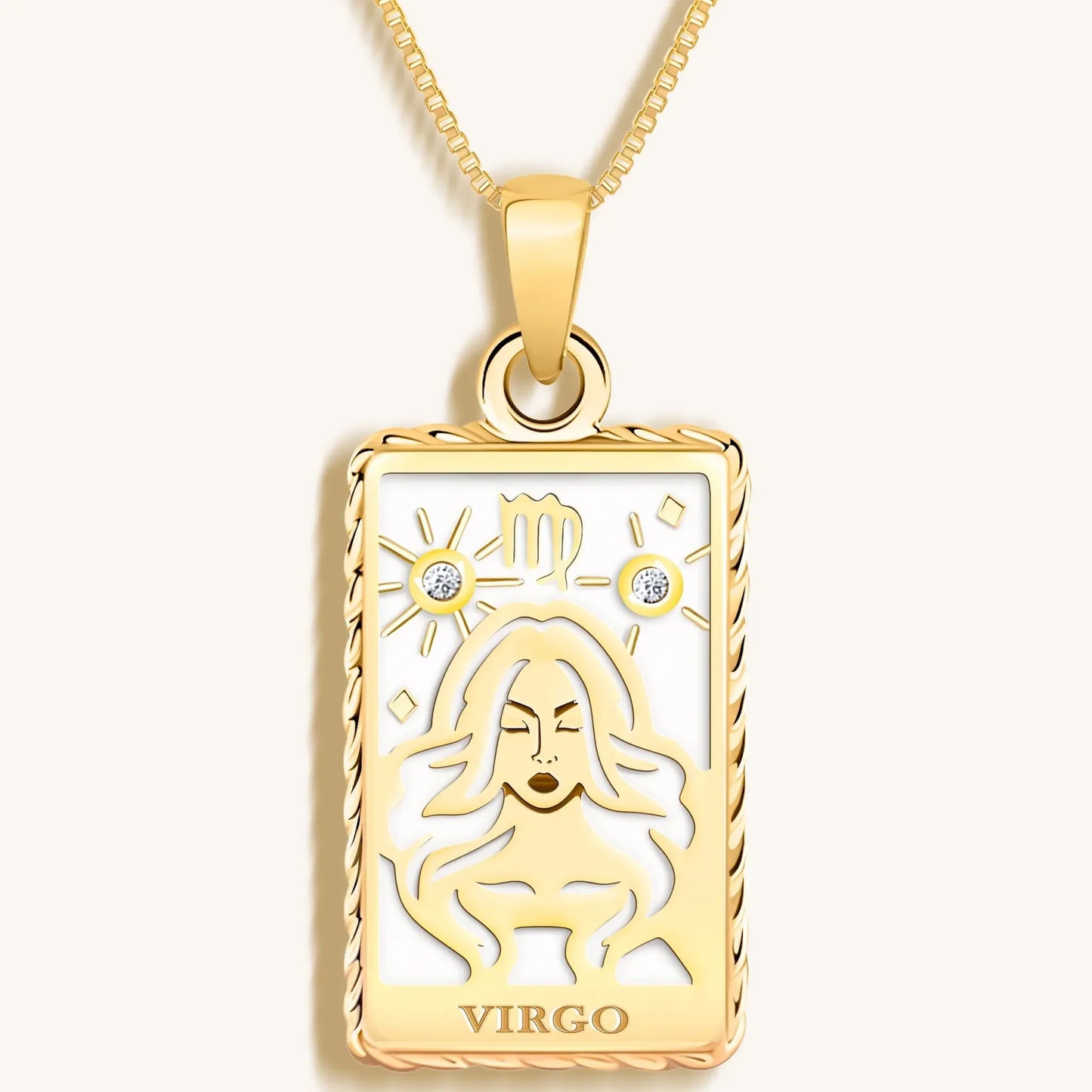 Reliable Determination White Enamel Virgo Card Necklace 18K Goldplated