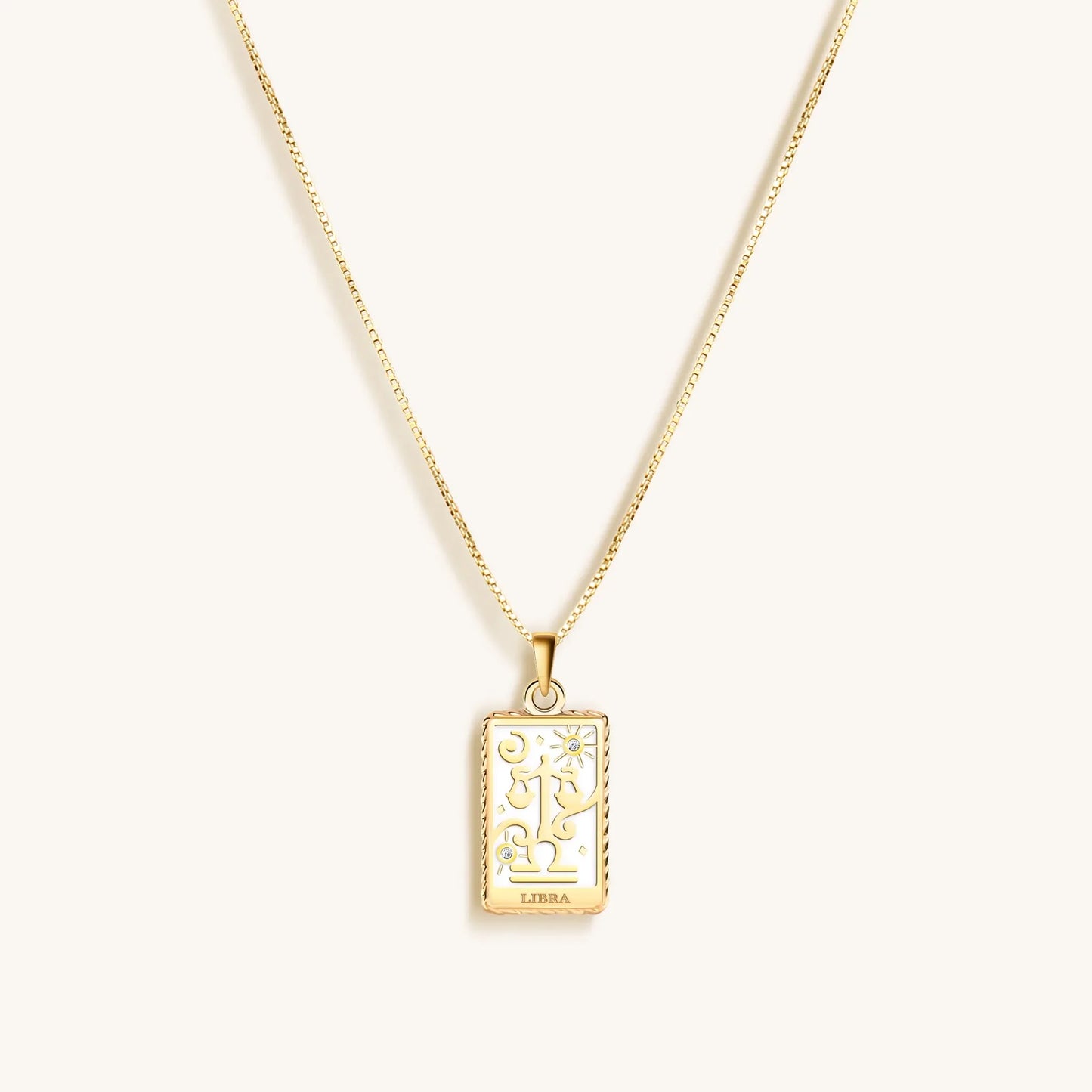 Charming Grace White Enamel Libra Card Necklace — 18K Gold-Plated