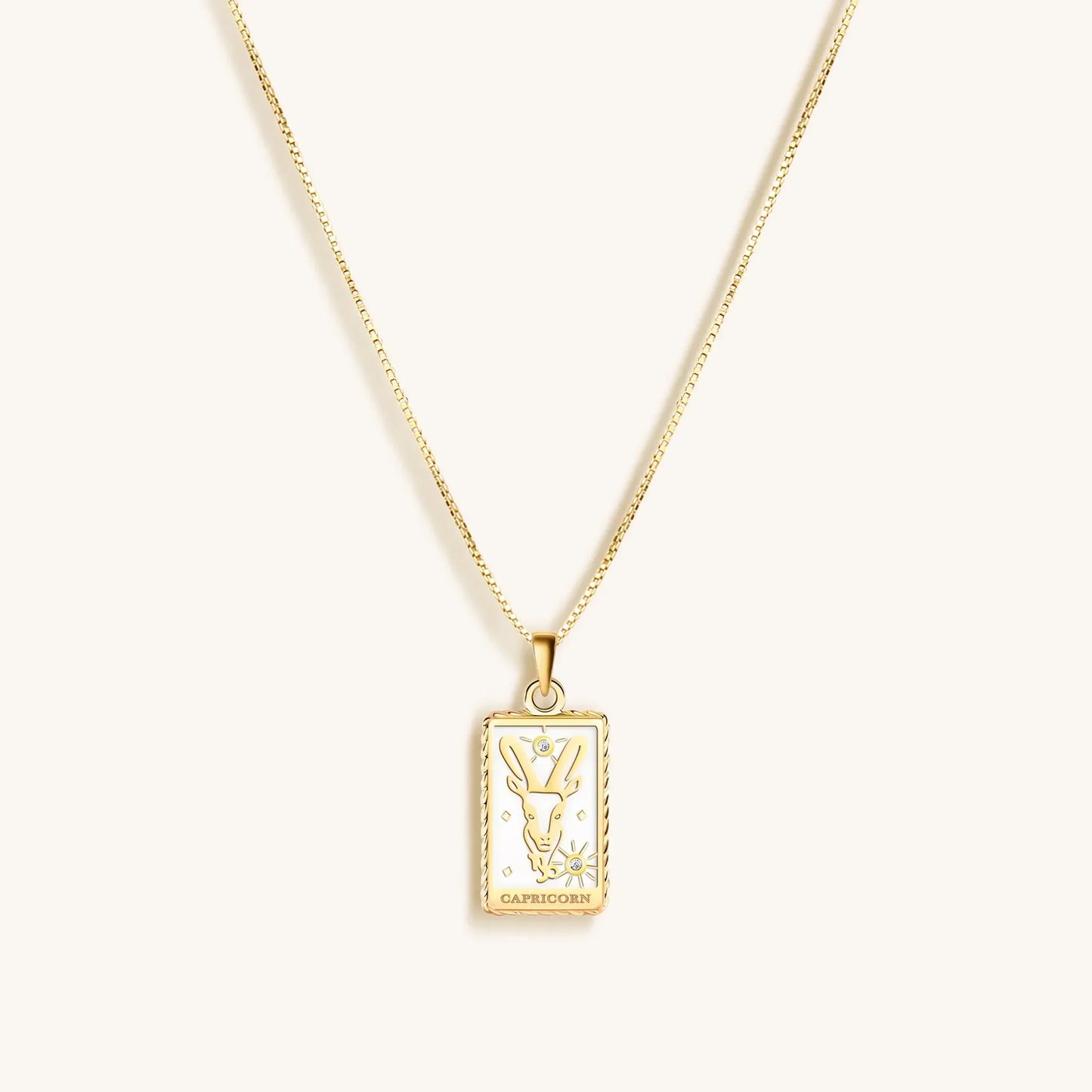 Determined Spirit White Enamel Capricorn Card Necklace — 18K Gold