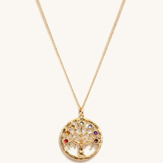 Mindful Alignment Chakra Tree of Life Charm Necklace — 18K Gold Plated