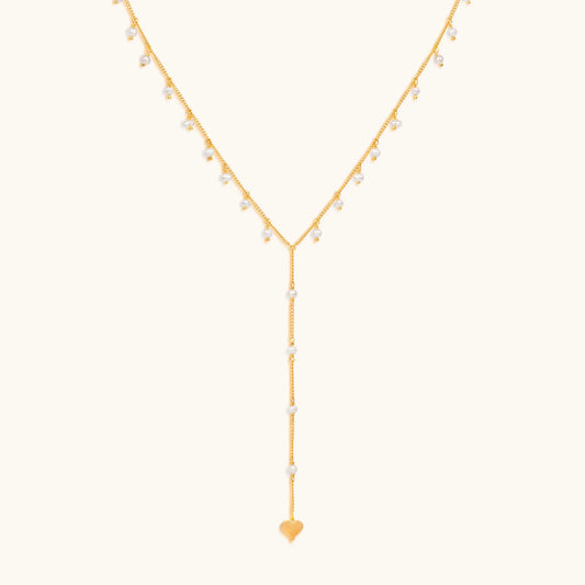 Timeless Love Heart Pearl Lariat Necklace — Elegant Lariat Design