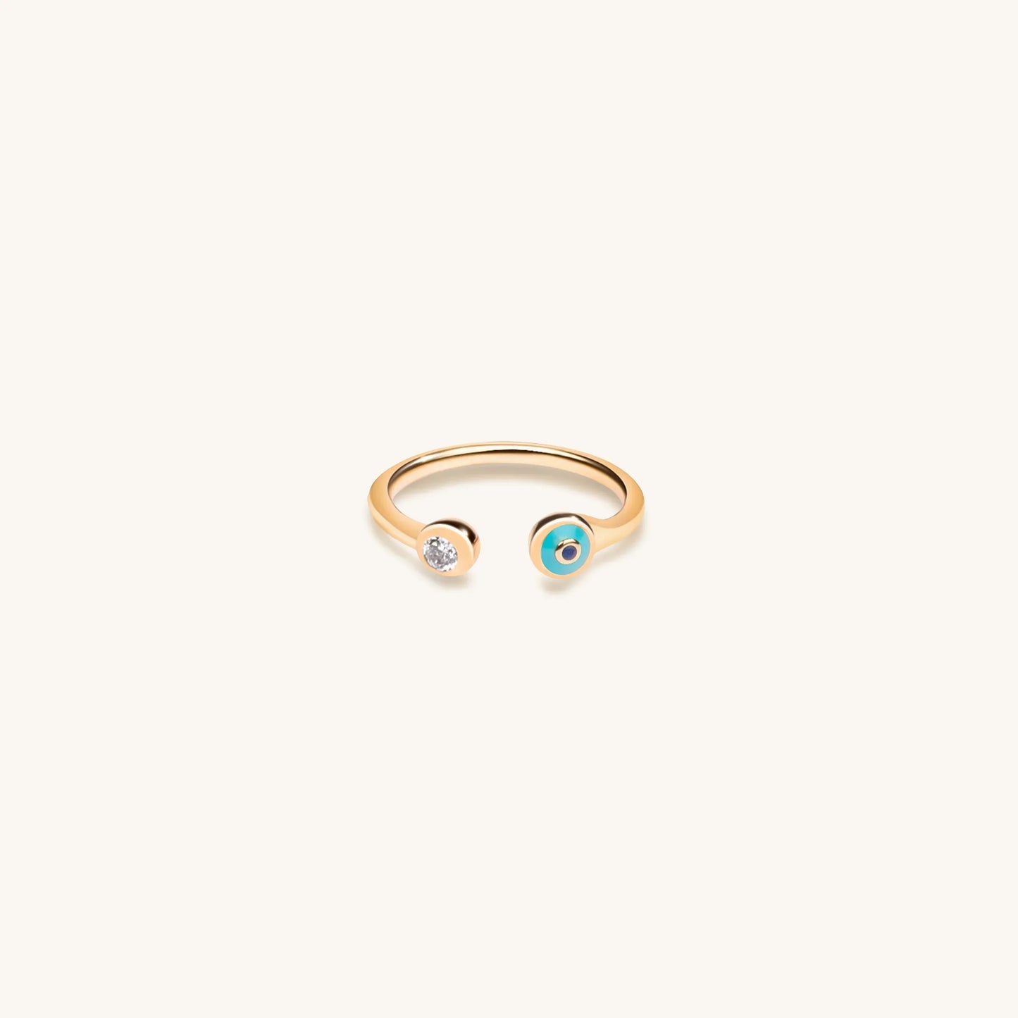Defensive Shield Gold Turquoise Enamel Evil Eye Ring — Adjustable