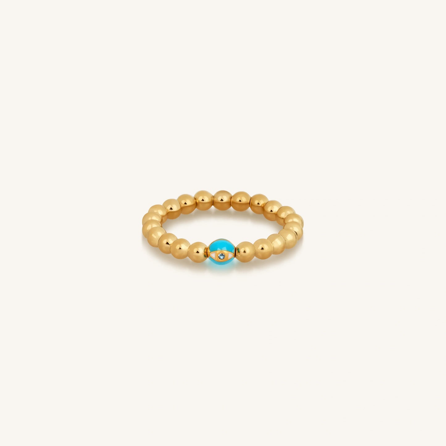 Tranquil Visions Gold Evil Eye Ring — Blue Topaz Stretch Band