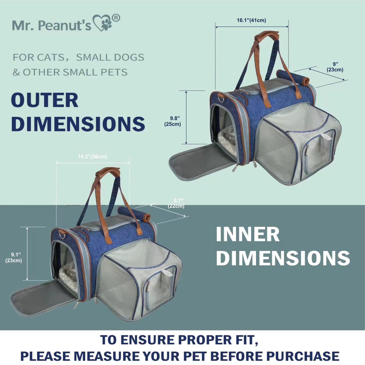 Mr. Peanut's Gold Series Mini Size Airline Compliant Expandable Pet Carrier