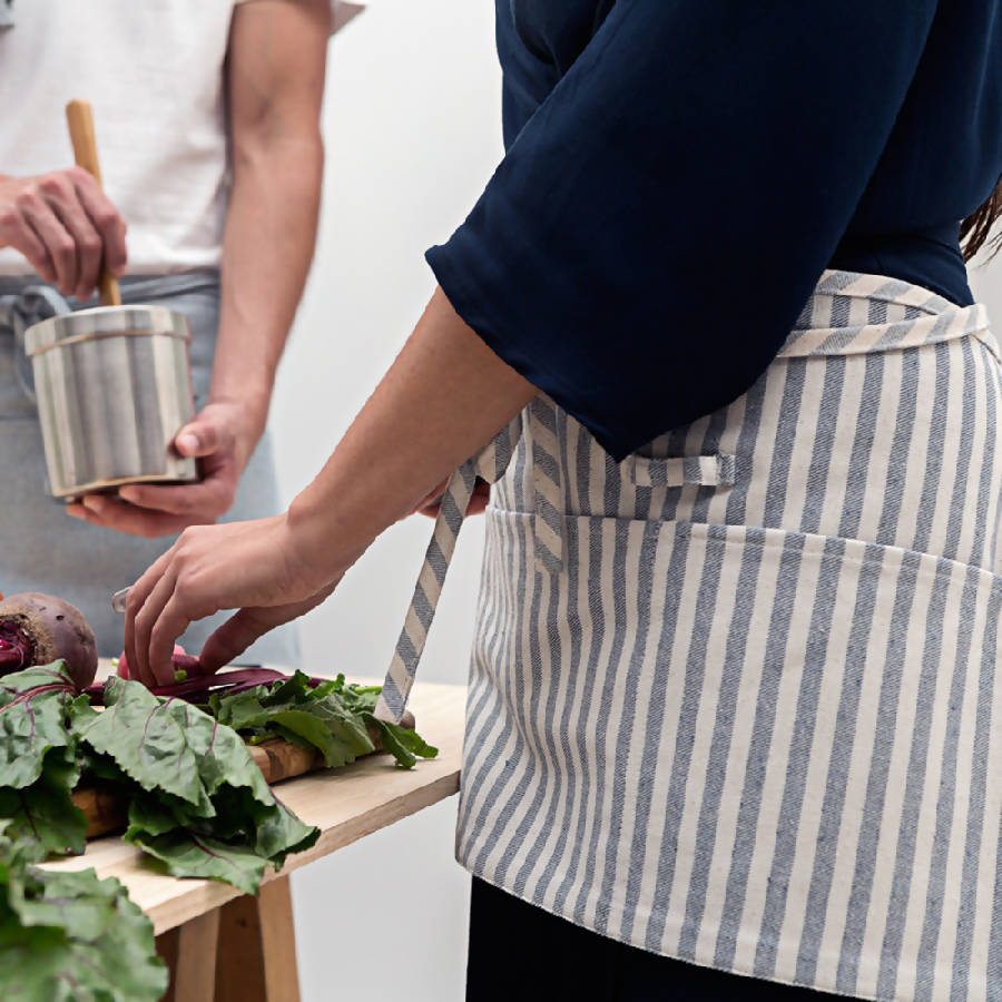 Blue Waist Apron, Unisex with Three Pockets and Utility Loop