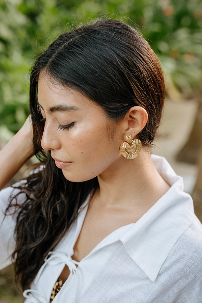 Golden Palmier Heart Earrings — Gold-Plated Statement Gift for Her Mom